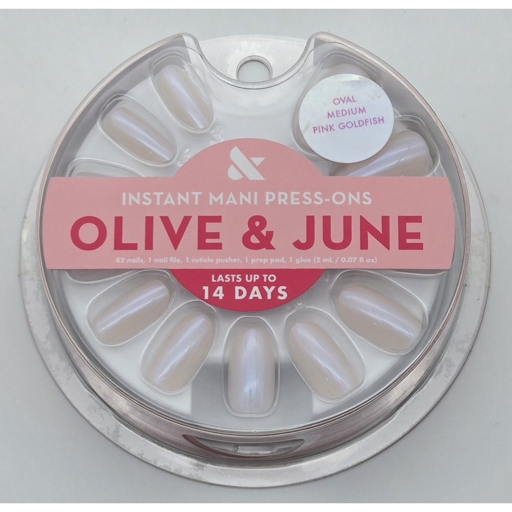 Olive‎ & June Instant Mani Nails Medium Iridescent White Pink Goldfish New